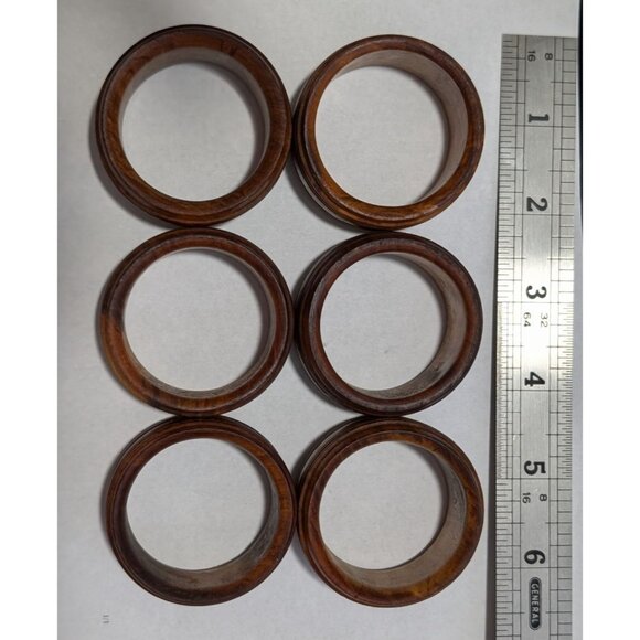 Set 6 Vintage Wooden Napkin Rings Grooved France Holiday Party - Picture 14 of 16